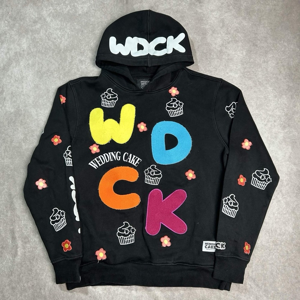 Wedding Cake Embroidered Patches Cupcake Flower Hoodie Men Size Medium Wake Bake